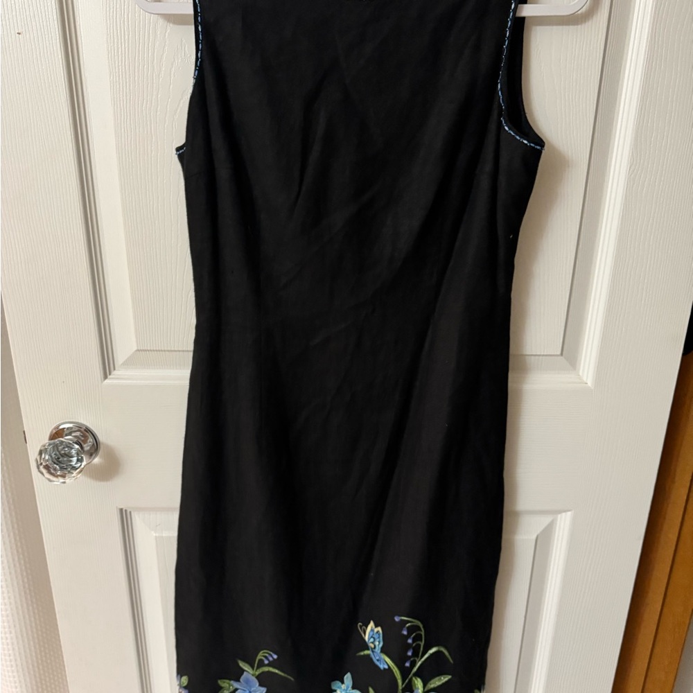 Talbots Black Dress with Blue Floral Design